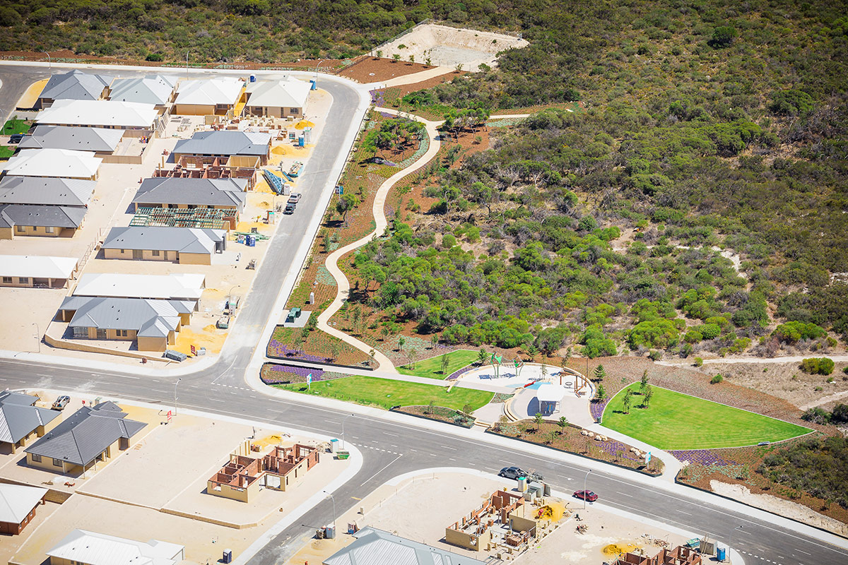 Aerial view of Atlantis Beach residential area.