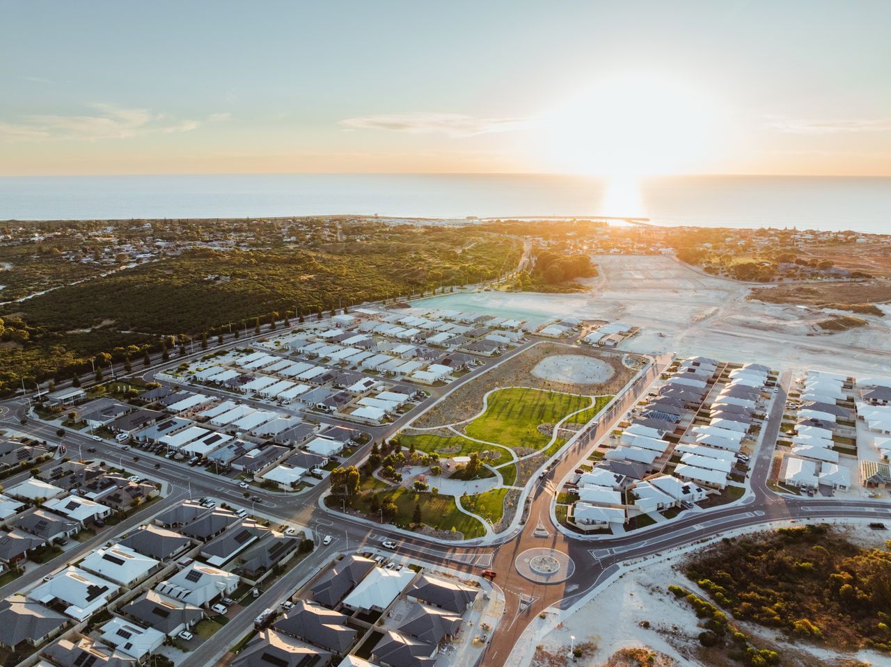 Aerial view of Atlantis Beach coastal community in Two Rocks, Perth